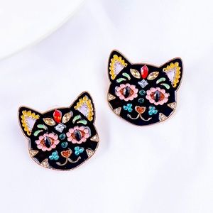 🌈2/$30 New Embellished Black Cat Earrings